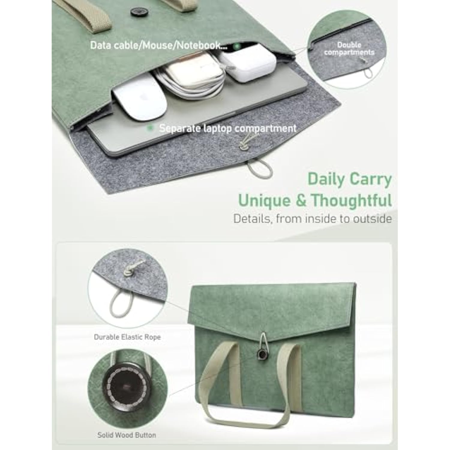 15-16 Inch Tyvek Slim Laptop Sleeve, Compatible With 16.2 Inch Macbook Pro 16 M4/M3/M2/M1 Pro/Max 2024-2021, 15.3 Inch Macbook Air 15, 16 Inch Asus Vivobook, Dell Xps 16, Spruce