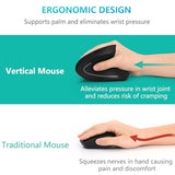 Ergonomic Mouse, Vertical Wireless Mouse - Rechargeable 2.4G Optical Vertical Mice : 3 Adjustable Dpi 800/1200/1600 Levels 6 Buttons, For Laptop, Mac, Pc, Computer, Desktop, Notebook Etc, Black