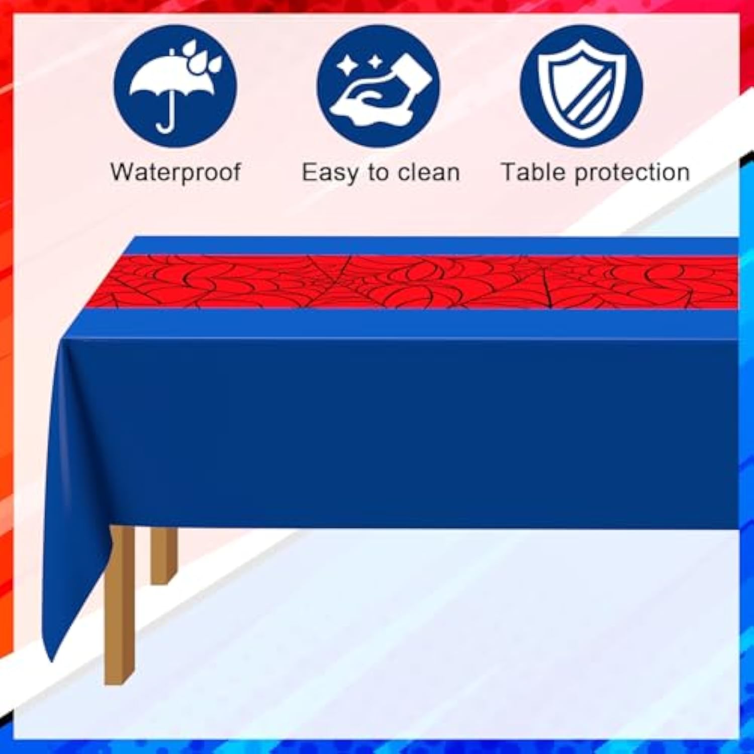 3 Pcs 54 X 108 Inch Spider Birthday Party Tablecloth Plastic Disposable Hero Table Cover Large Plastic Rectangular Table Cover For Spider Birthday Party Decorations (Red And Blue)