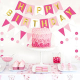 Pink Happy Birthday Banner Pre-Strung Happy Birthday Bunting Banner With Golden Letters Rose Pennant Flags Sparkle Birthdays Decor Pink Themed Party Supplies For Women Girls Kids Adults