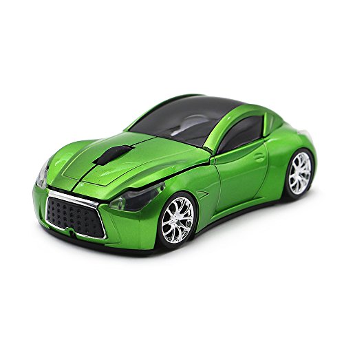 Ai5G Race Car Mouse Wireless Sports Car Shaped Mouse 2.4Ghz Led Light Shining Surface Decoration Desktop Laptop Computer Mice Optical (Green)
