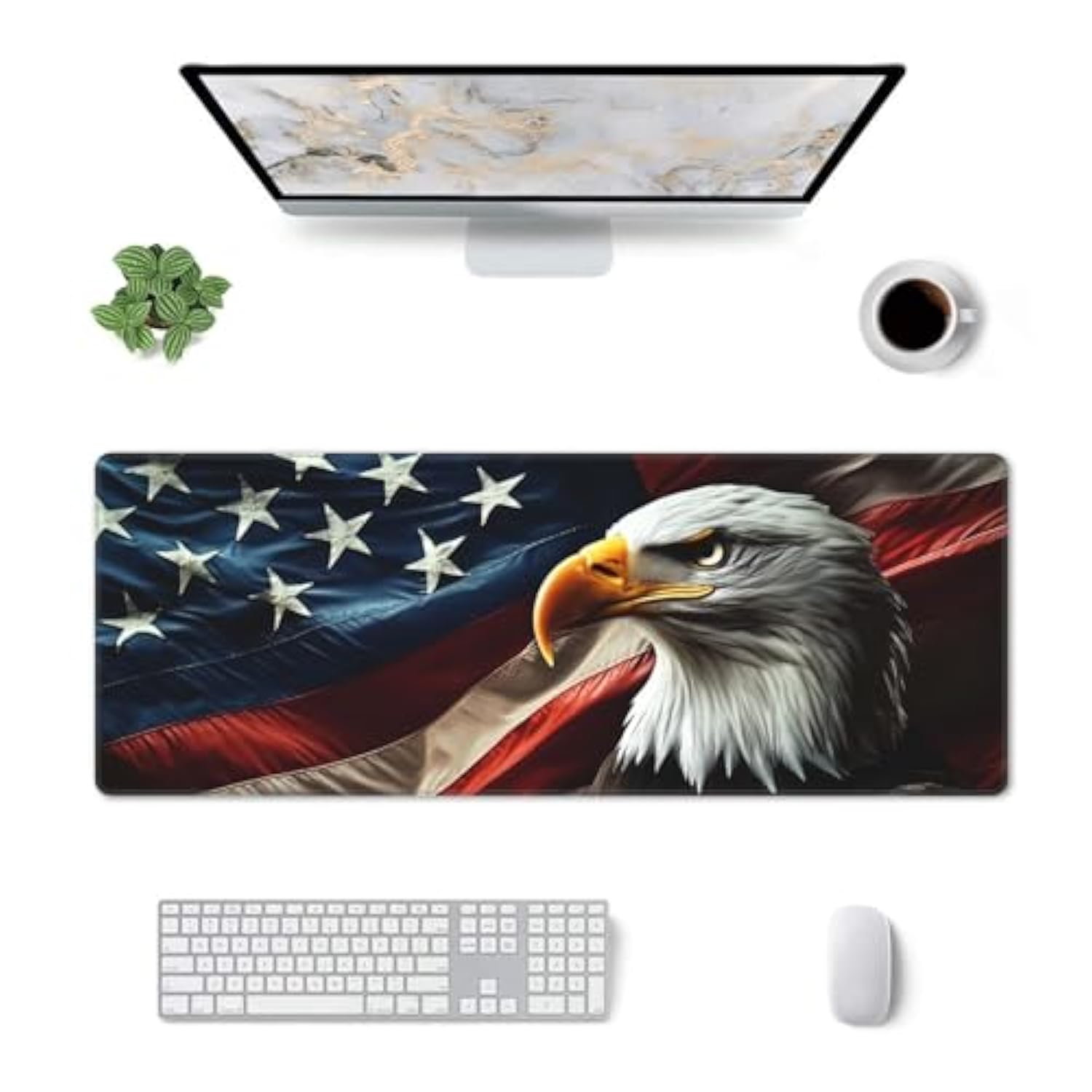 Eagle Usa Flag Large Gaming Mouse Pad Xxl Waterproof Desk Mat With Non-Slip Rubber Base Keyboard Mousepad For Office Decor Computer Home 31.5X11.8 Inch