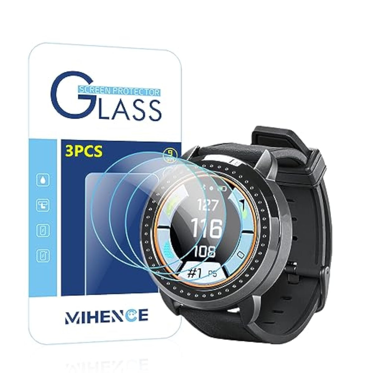 Compatible For Bushnell Ion Elite Watch Screen Protector, 9H Anti-Scratch Tempered Glass Protective Film For Ion Elite Black Golf Gps Watch [ 3Pcs ]