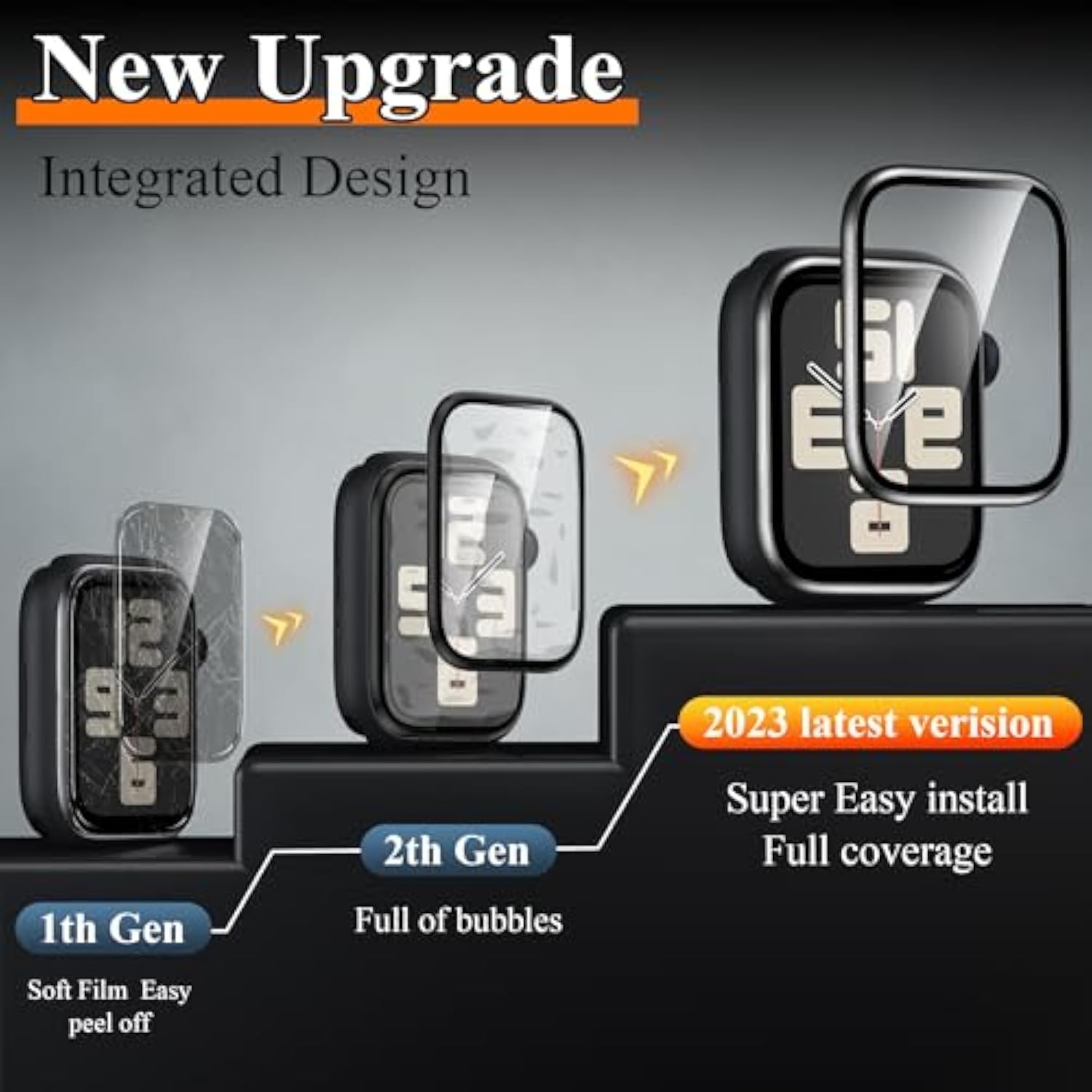 2 Pack For Watch Screen Protector 44Mm Se 2Nd/Se/Series 6 5 4, Titanium Bumper With Tempered Glass, [Upgrade Zero Bubble] Waterproof Full Cover Film For Iwatch Accessories, Black