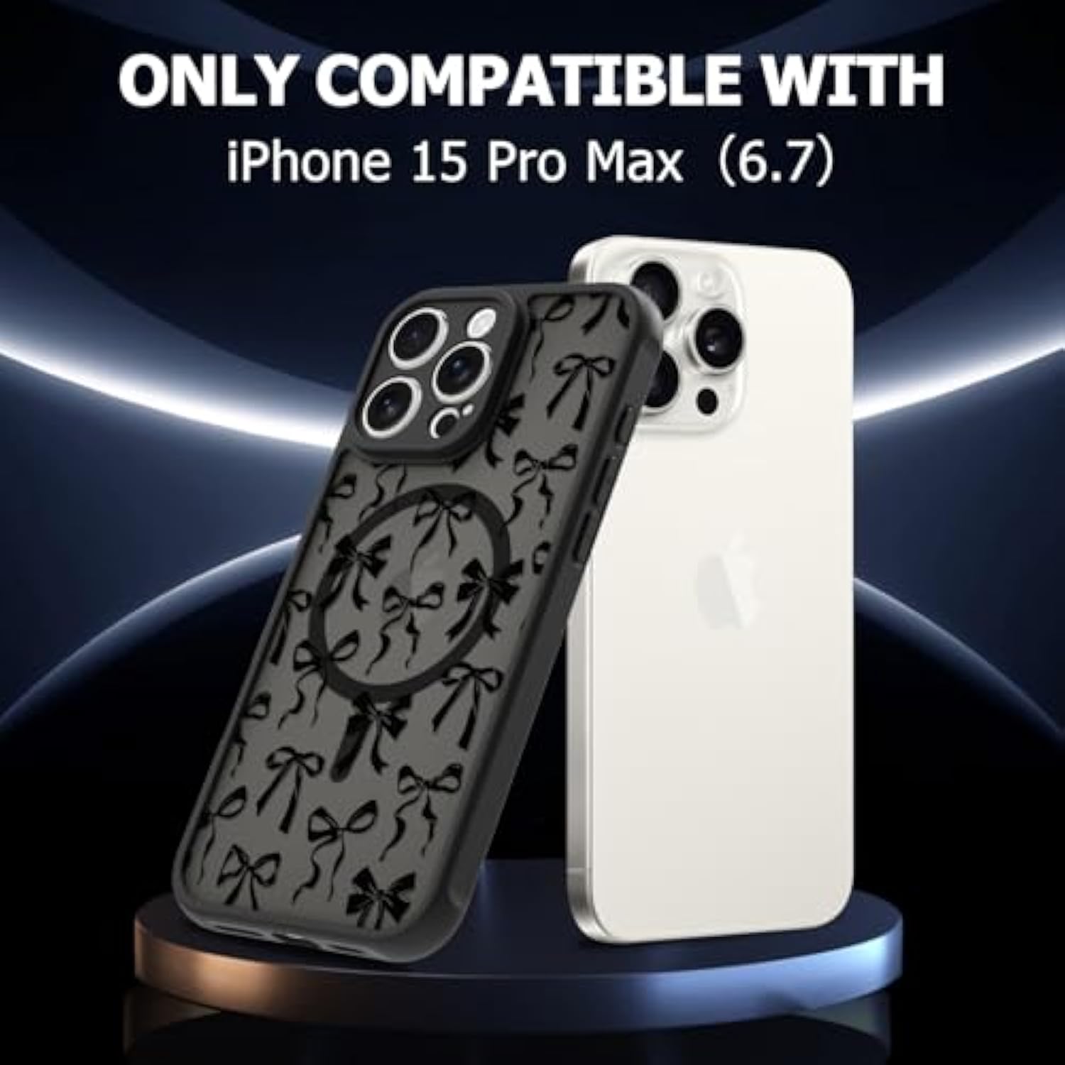 Magnetic For Iphone 15 Pro Max Case [Compatible With Magsafe] Cute Cool Bowknot Bow Tie Print Pattern Design, Slim Bumper Translucent Matte Protective Cover For Women Girls, Black