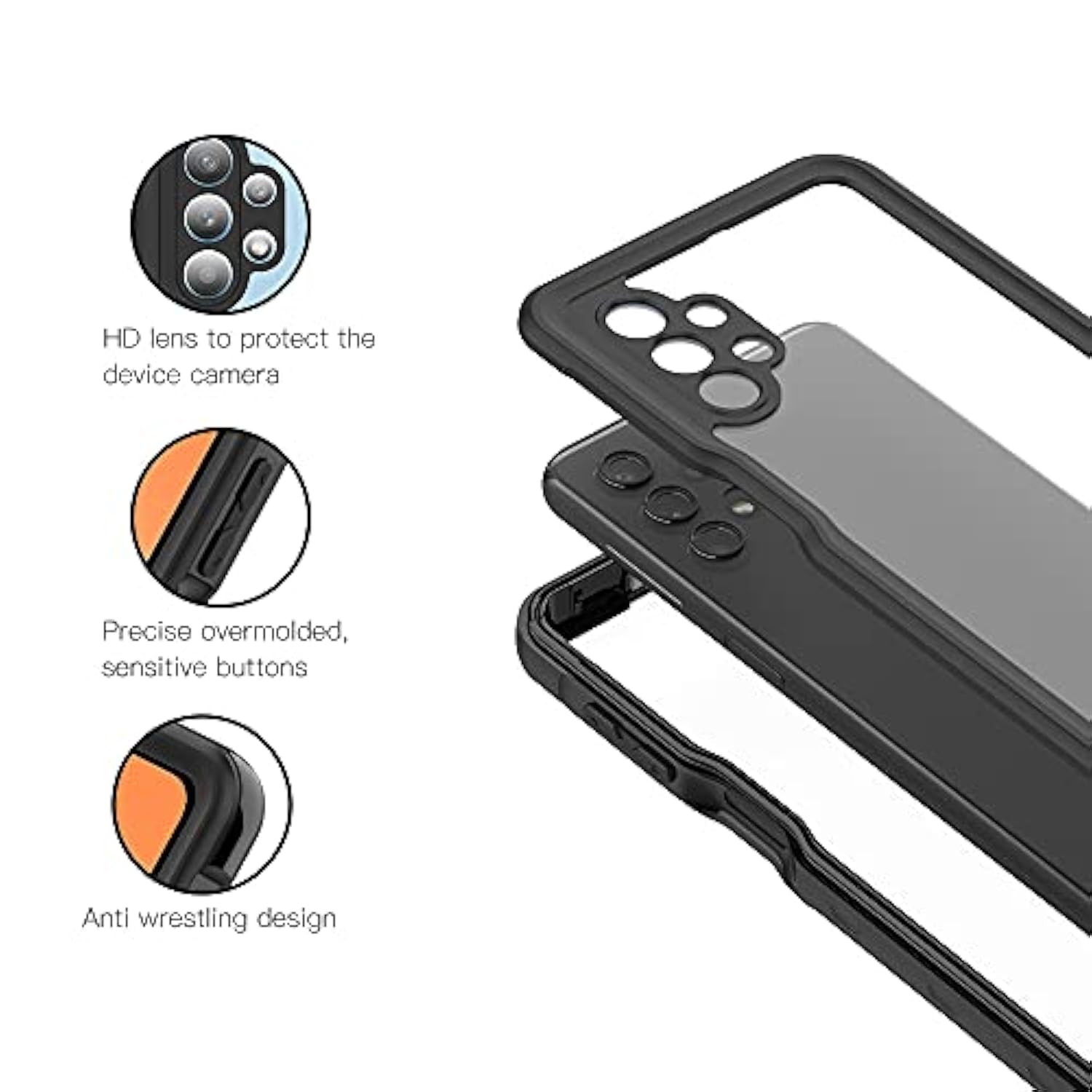 Samsung Galaxy A32 5G Waterproof Case, Rugged Full Body Underwater Protective Cover With Built-In Screen Protector (Clear/Black)