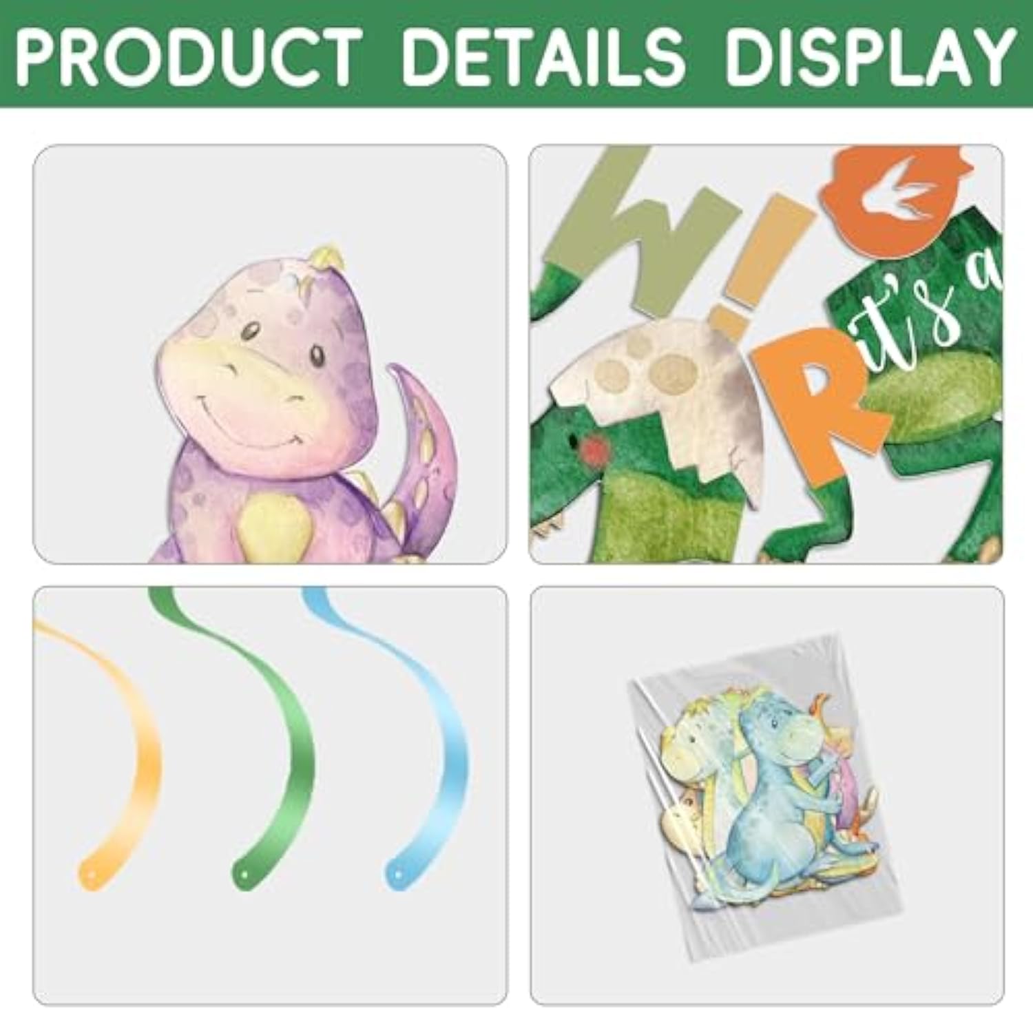 Boy Dinosaur Baby Shower Decorations Banner And Party Swirls Set, Jungle Animal Dino Theme Rawr It'S A Boy Party Banner And Hanging Set Supplies Decorations