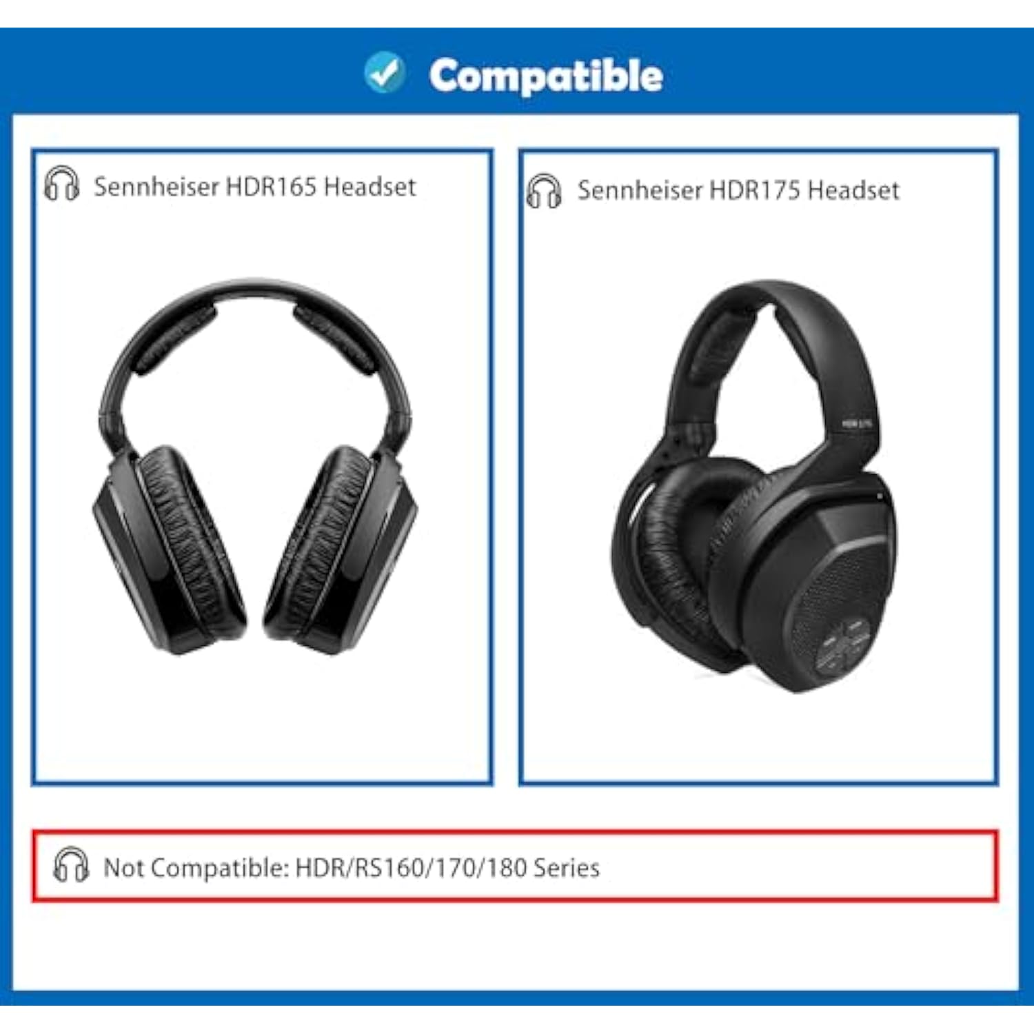 Professional Earpads Cushion&Headband Replacement Compatible With Sennheiser Hdr165 Hdr175 Wireless Headset Ear Pads With Skin-Friendly Leather And Memory Foam