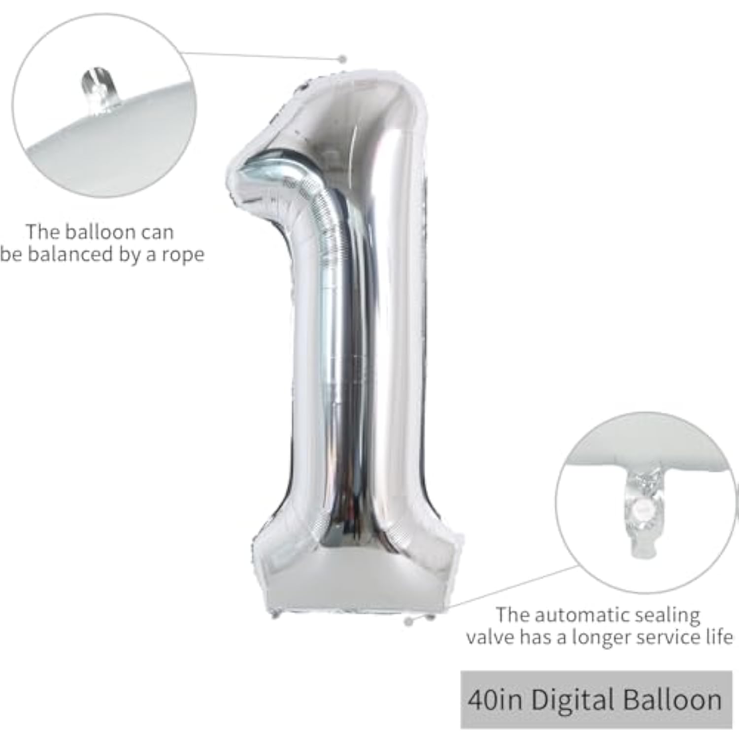 40-Inch Silver Number Balloons 0–9 Foil Helium Birthday Party Decorations