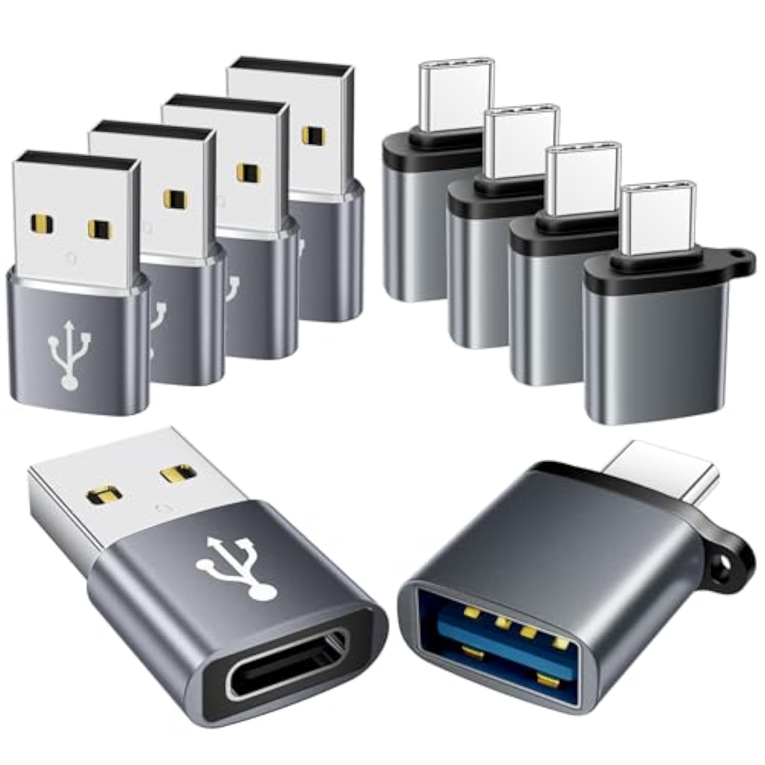 Usb To Usb C Adapter 10 Pack,Usbc To Usb Adapter,Usba To Usbc Adapter,Typec To Usba Male Female Otg Converter For Iphone 16 15,Macbook,Ps5,Phones,Charger,Grey