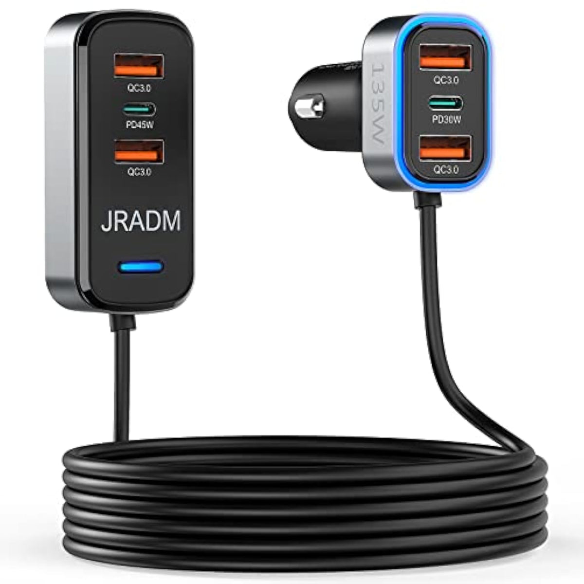 Car Usb Charger Multi Port, 135W Fast Usb C Car Charge Pd 45W 30W & Qc3.0 30W Multiple Car Charger, Multiple Devices Car Travel Charger With 5Ft Cable For Iphone 16 15 Pro Max 14/Ipad/Samsung S24/23