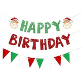 Glitter Christmas Birthday Banner Red Green Bunting Garland Party Decorations