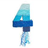 Number 4 Pull String Pinata For Boys 4Th Birthday Party Decorations - Ombre Blue (16.5 X 12 X 3 In 4 Pinata)