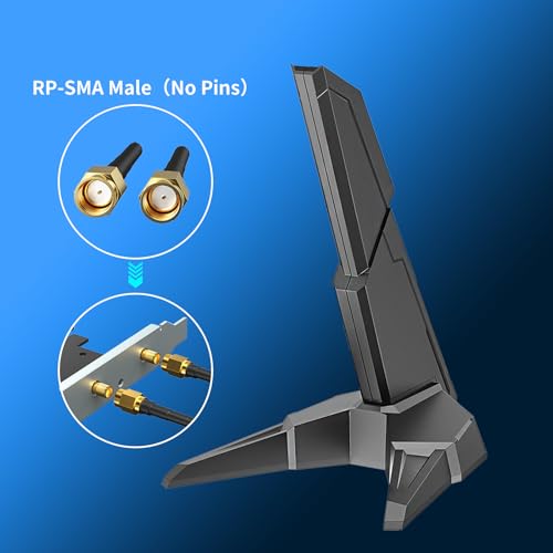External Wifi 6E Tri-Band Antenna 6Ghz/5Ghz/2.4Ghz Gaming Antenna With Rp-Sma Male Connector And 3.9Ft Extension Cable For Pc Desktop Computer Pcie Wifi Card Gaming Motherboard Router