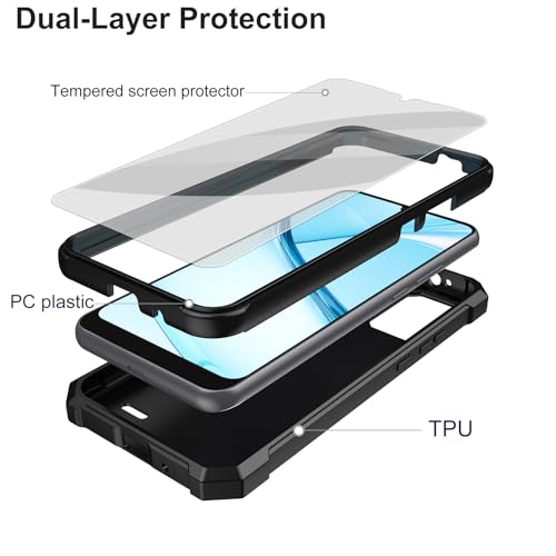 For Blu View 5 Pro Phone Case, Tracfone Blu View 5 Case With Screen Protector, Dual Layer Protection, Shockproof Corner Tpu Bumper, Heavy Duty Protective Phone Cover For View 5 Pro - Black