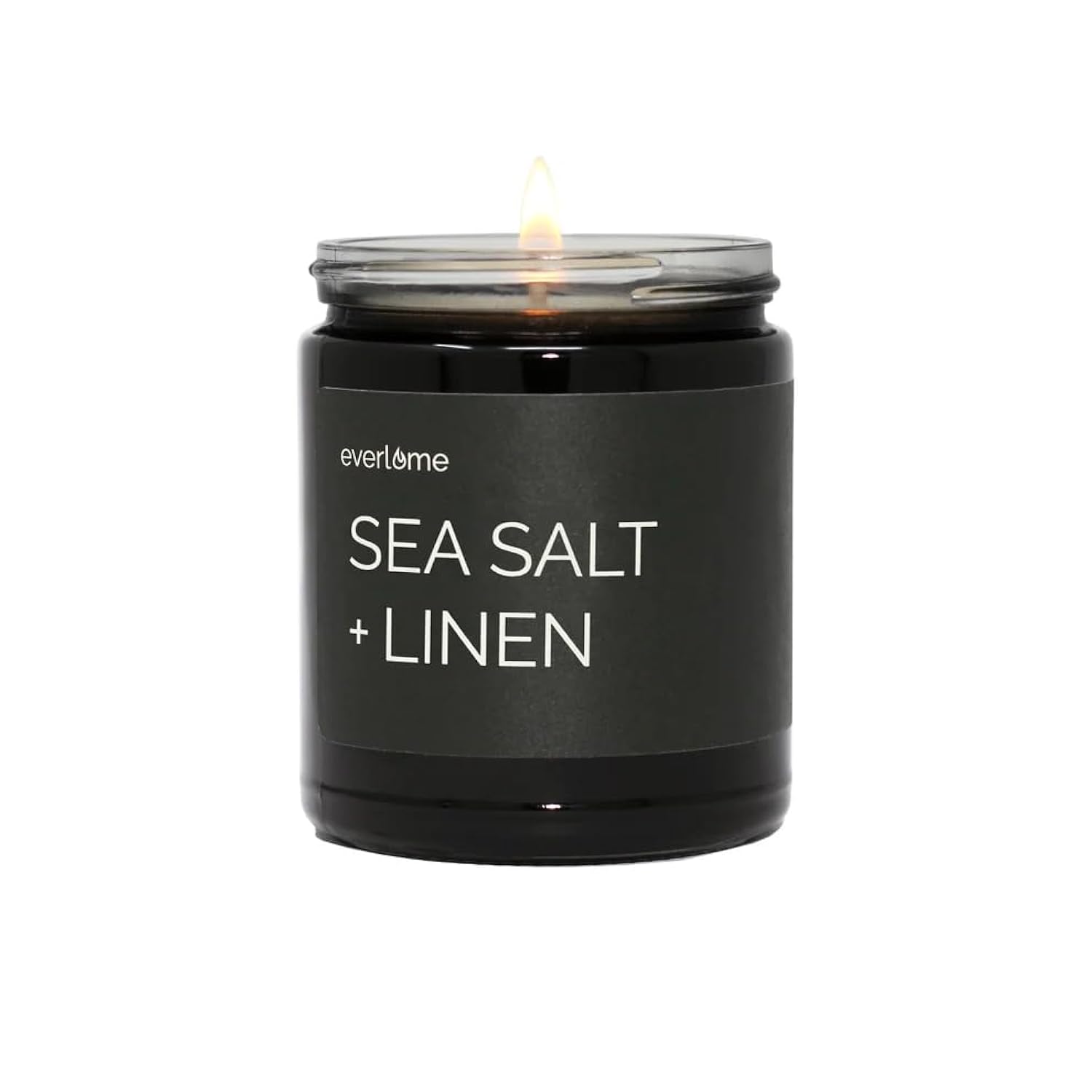 Premium Soy Wax Candle | Highly Scented Black Glass Jar Candles | Long Lasting, Clean Burn | 8 Oz | Gifts For Man And Woman | Made In Usa (Sea Salt + Linen)