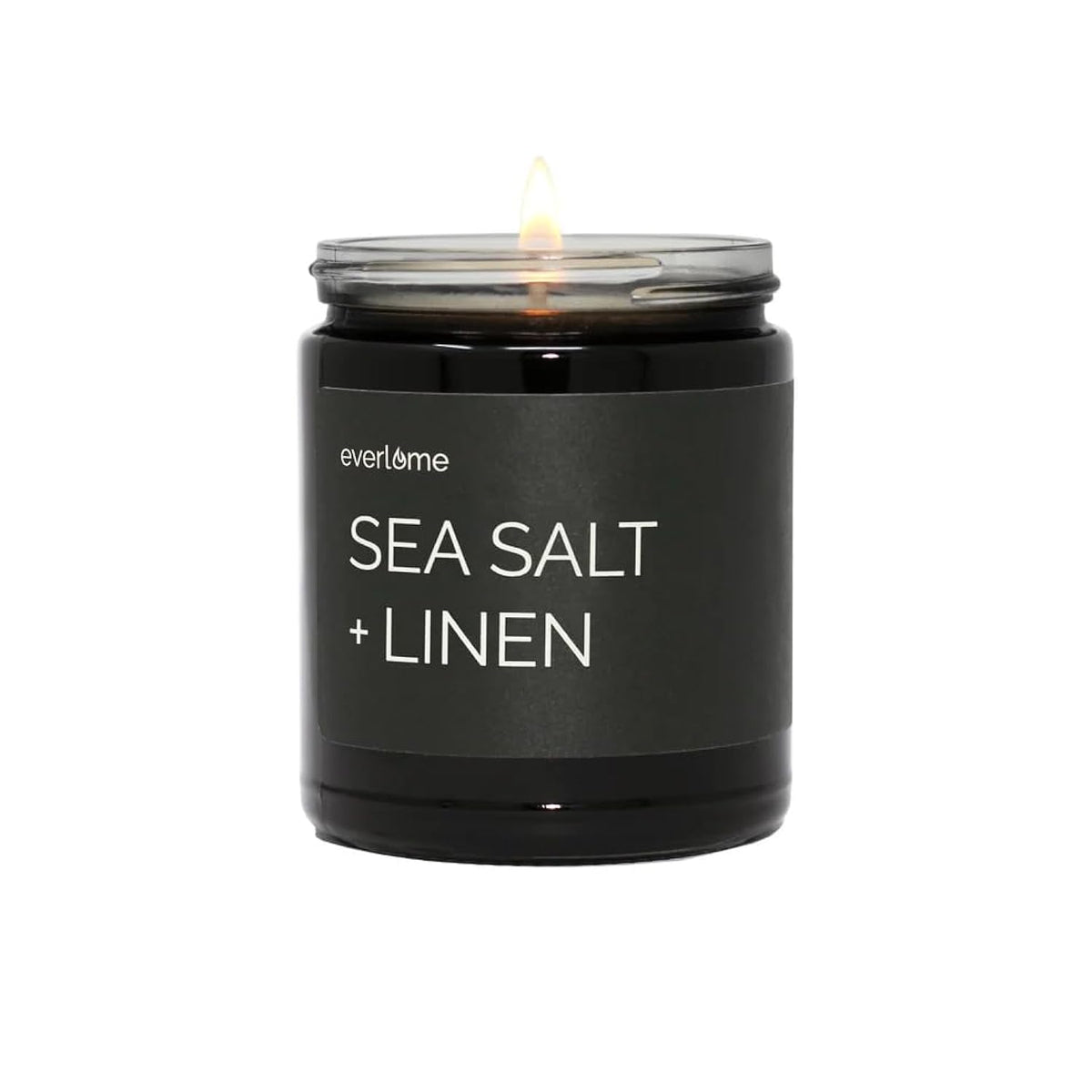 Premium Soy Wax Candle | Highly Scented Black Glass Jar Candles | Long Lasting, Clean Burn | 8 Oz | Gifts For Man And Woman | Made In Usa (Sea Salt + Linen)