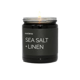 Premium Soy Wax Candle | Highly Scented Black Glass Jar Candles | Long Lasting, Clean Burn | 8 Oz | Gifts For Man And Woman | Made In Usa (Sea Salt + Linen)