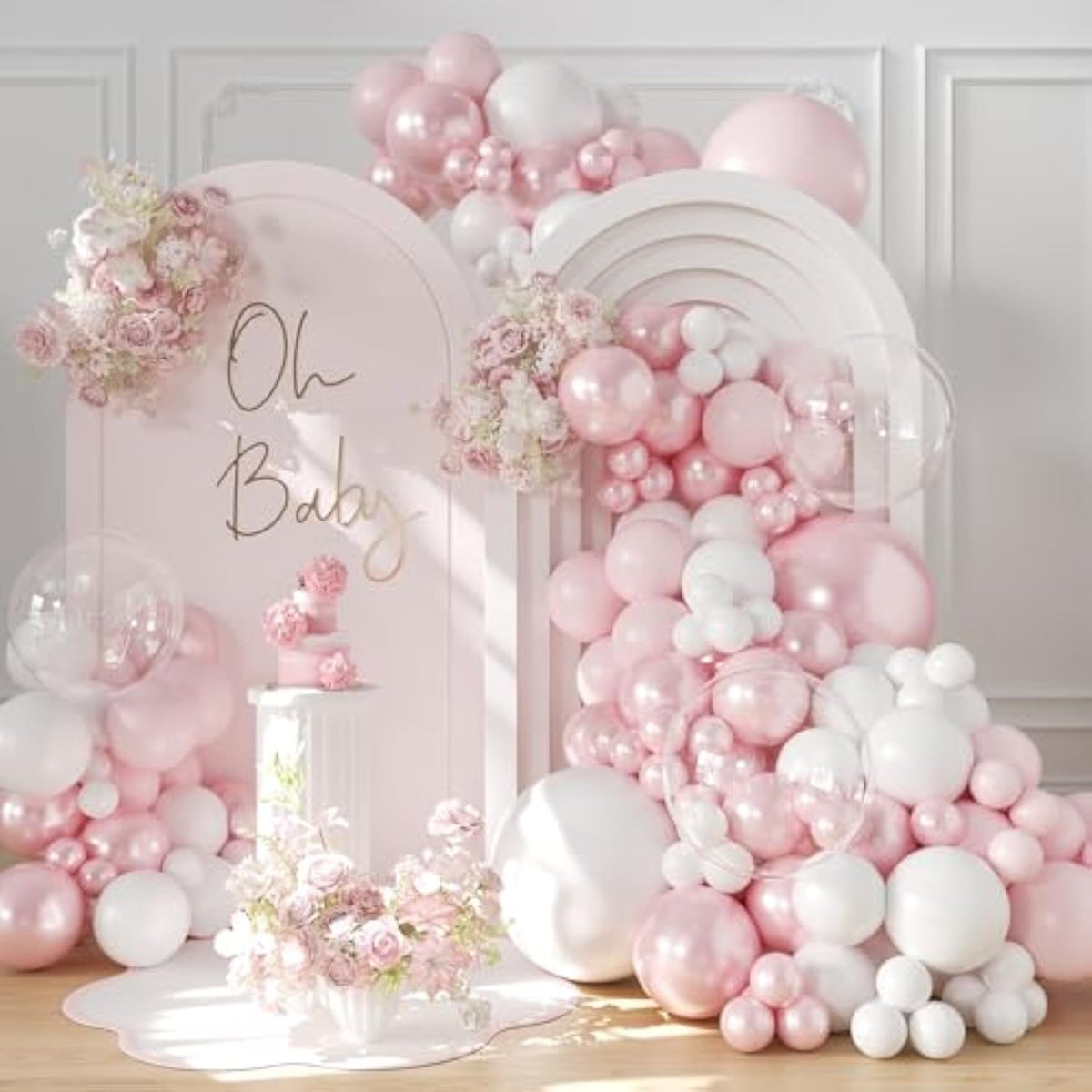 108pcs Pink Balloon Arch Kit with Pearl & Macaron Balloons for Parties Events