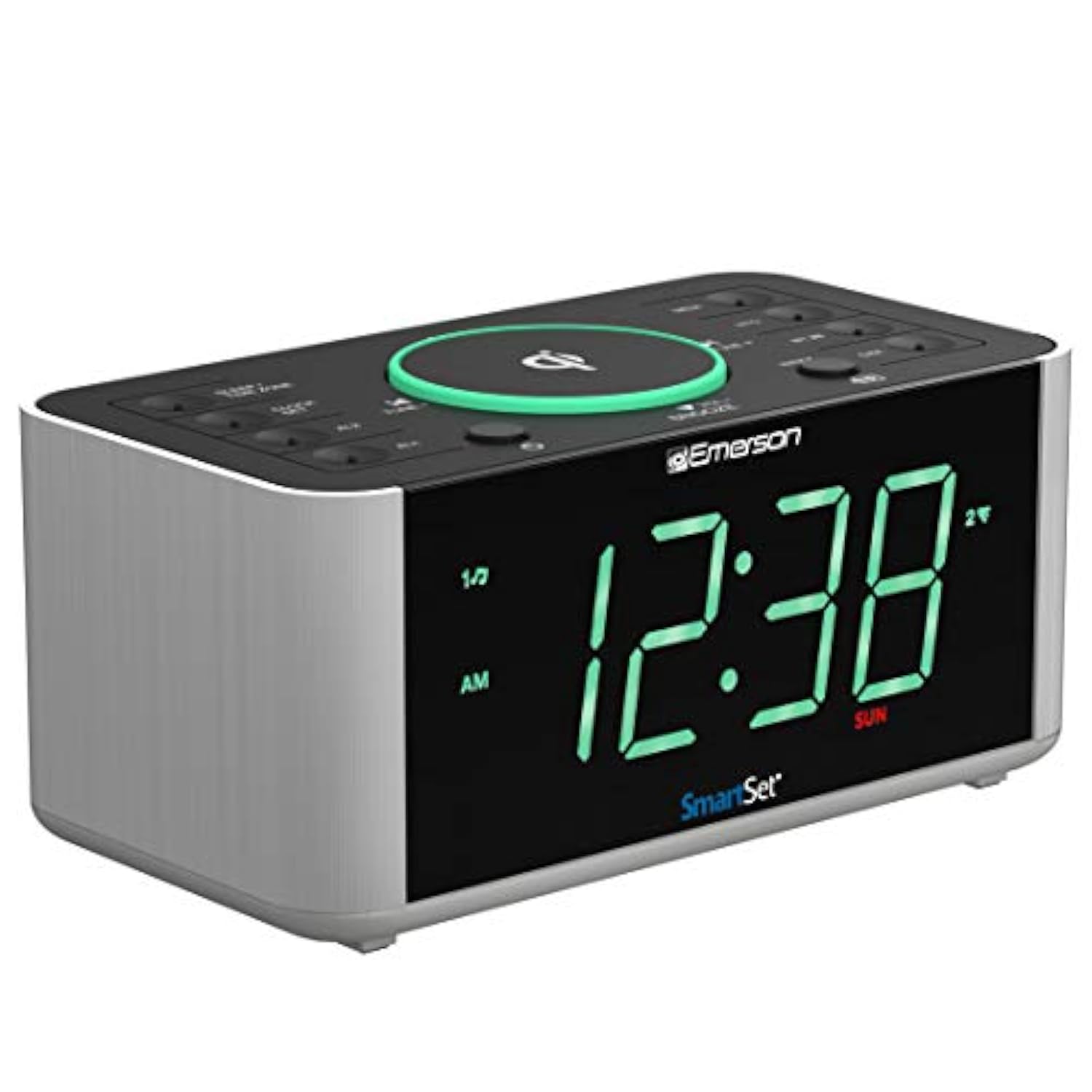 Emerson ER100202 Smartset Dual Alarm Clock Radio with USB Port and QI Wireless Phone Charger with Bluetooth, All Qi Compatible Phones