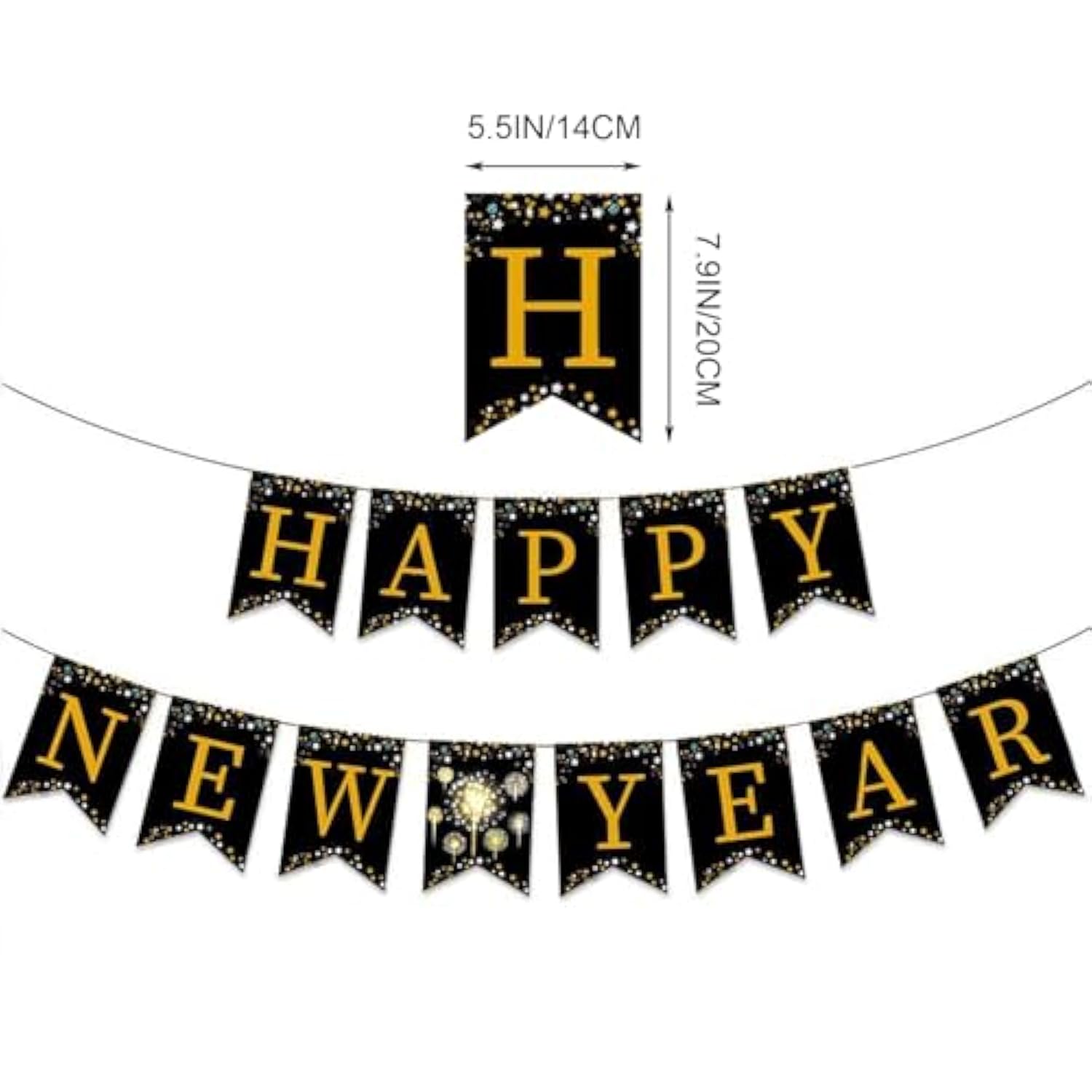 Happy New Year Black and Gold Bunting Banner Party Decorations