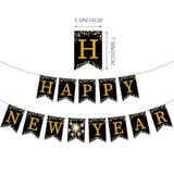 Happy New Year Black and Gold Bunting Banner Party Decorations