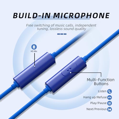 EP-06 Wired Earbuds in-Ear Earphones,Build-in Microphone Noise Isolating Headphones,3.5mm Jack 4.9ft Long Cord Ear Buds,HD Bass Audio,with 6 Ear