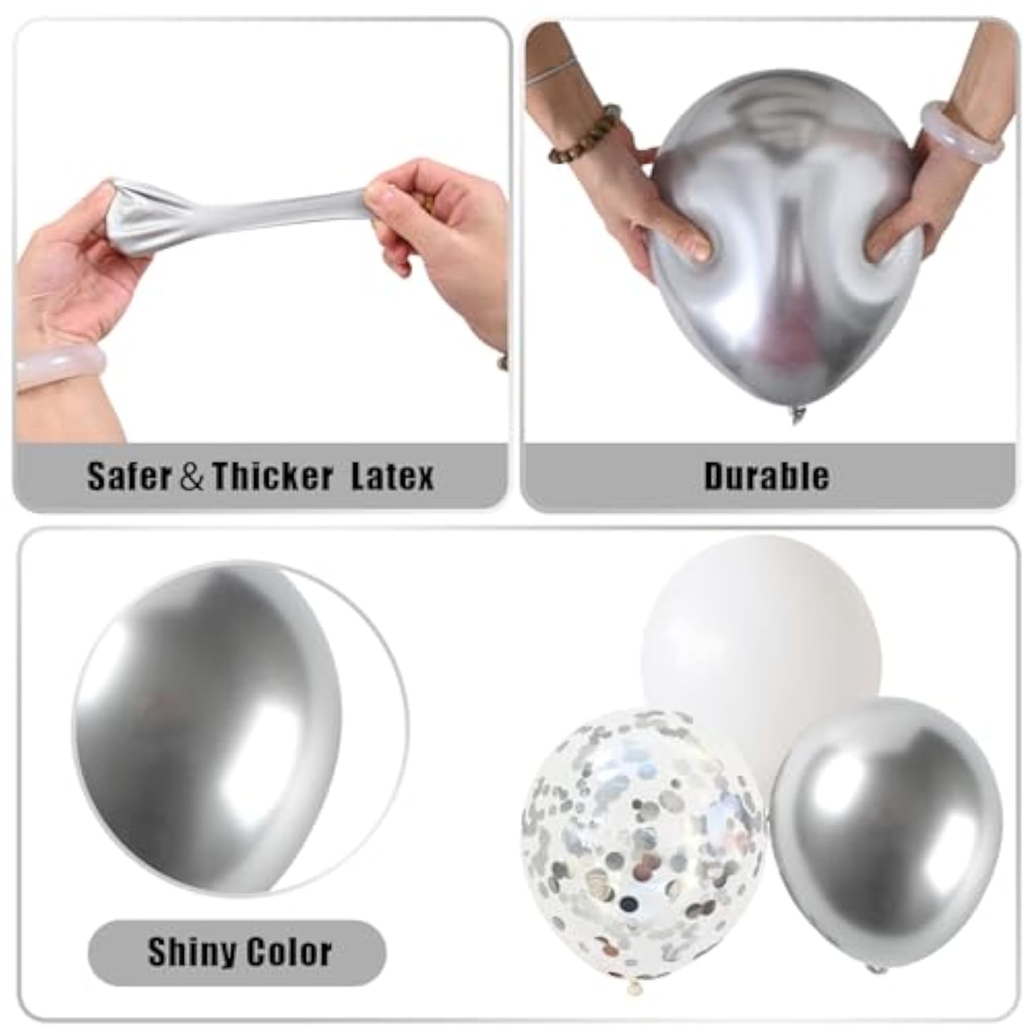 Disco Ball Arch Kit - White & Silver Balloons, Metallic Mirror Balls, Confetti For Disco Party Decor