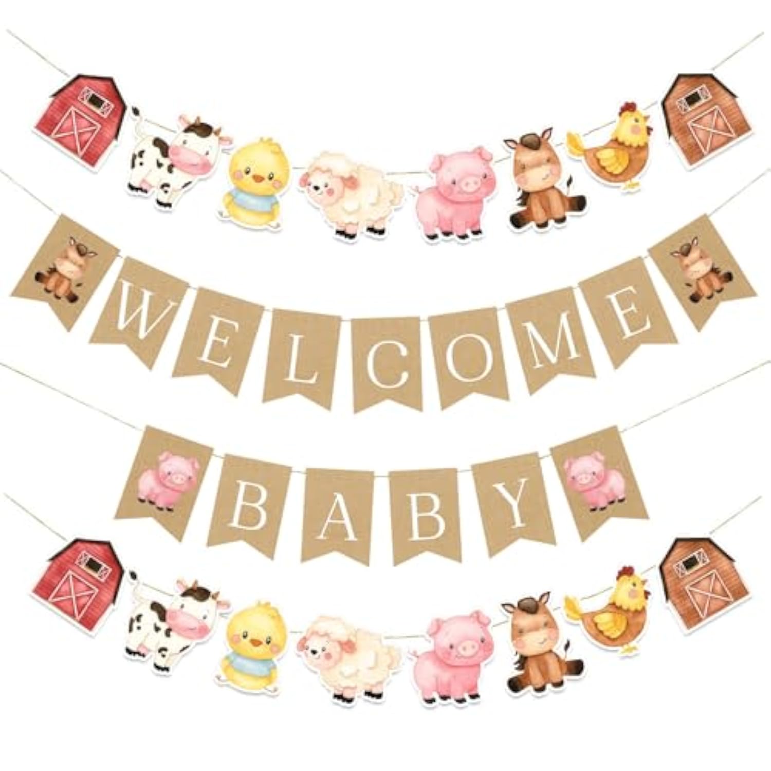 Farm Baby Shower Banner, Farm Animals Party Decorations, Welcome Baby Banners Party Supplies For Boys Girls, Horse Cow Pig Chicken Birthday Party Decor