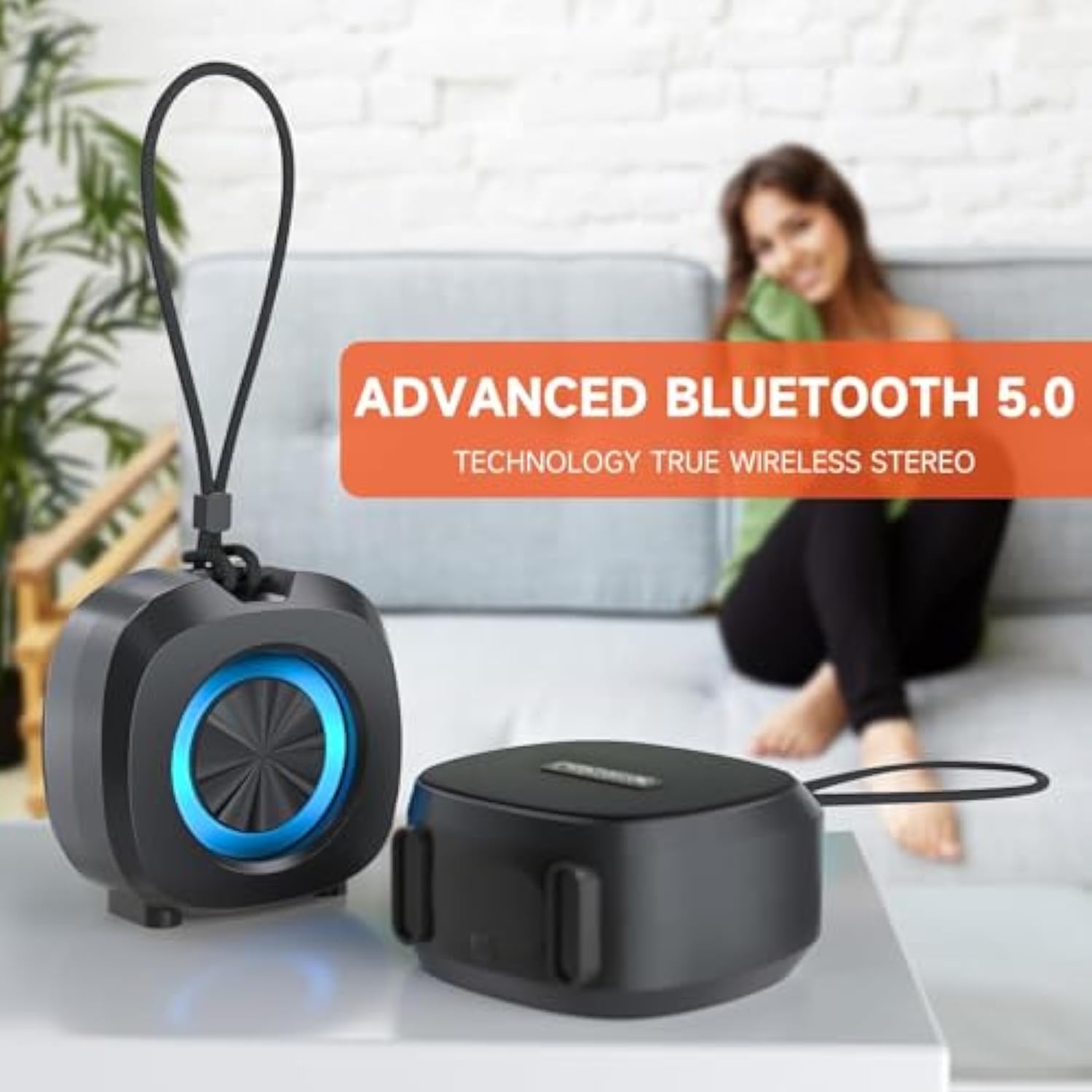 Speaker, Small Portable Bluetooth Wireless Ipx5 Waterproof Shower Speaker,Loud Stereo Sound Deep Bass,Tws Paire, Rgb Lights,Long Playtime For Outdoor Party, Great Gift,1Pc(Black)