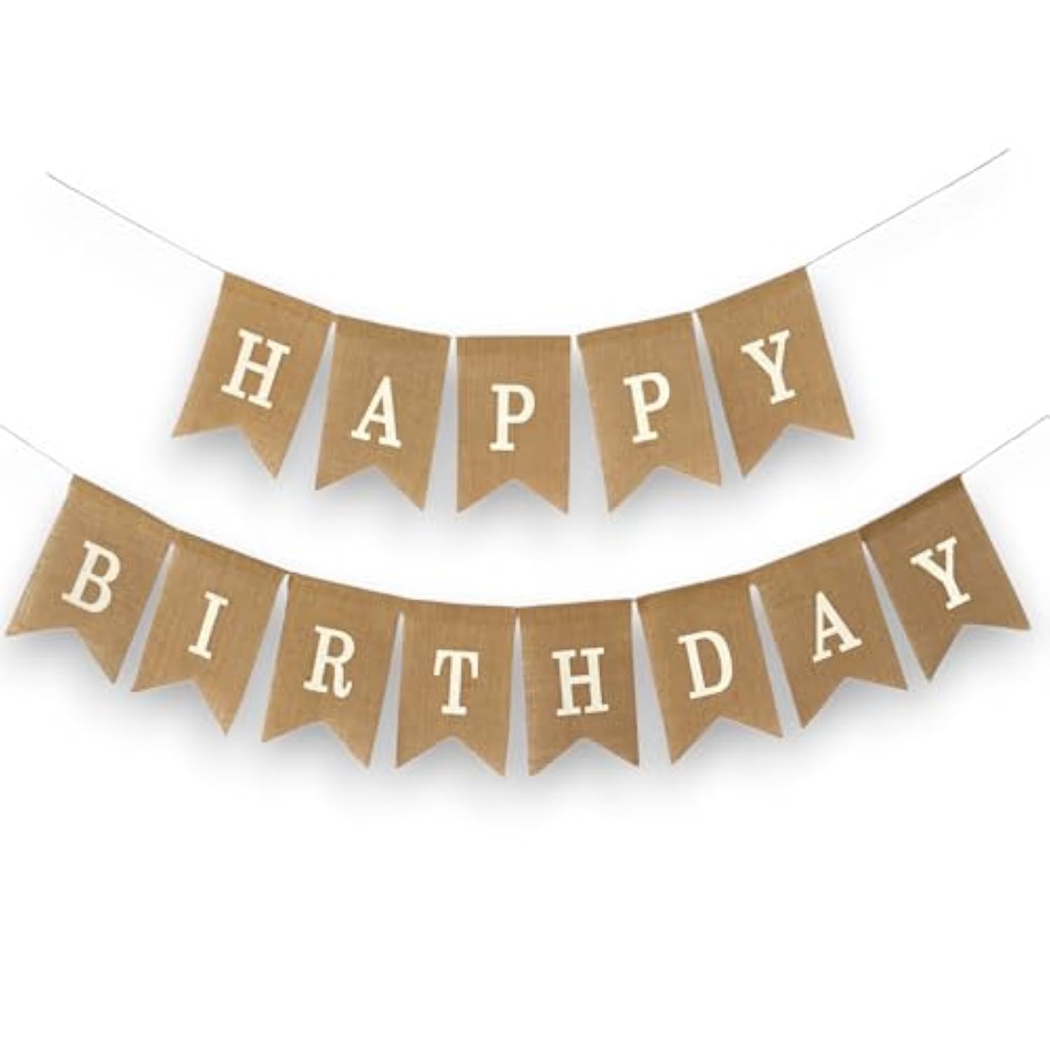"Happy Birthday" Burlap Banner – Rustic “Happy” And “Birthday” Across Natural Jute Burlap Flags (Approx. 5" × 7") Party Decor With Bold White Print – Over 8?Ft Strand Party Decor For Birthdays, Mantels, & Dessert Tables