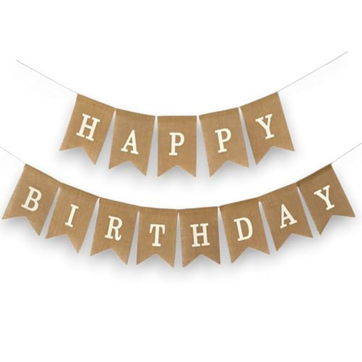 "Happy Birthday" Burlap Banner – Rustic “Happy” And “Birthday” Across Natural Jute Burlap Flags (Approx. 5" × 7") Party Decor With Bold White Print – Over 8?Ft Strand Party Decor For Birthdays, Mantels, & Dessert Tables
