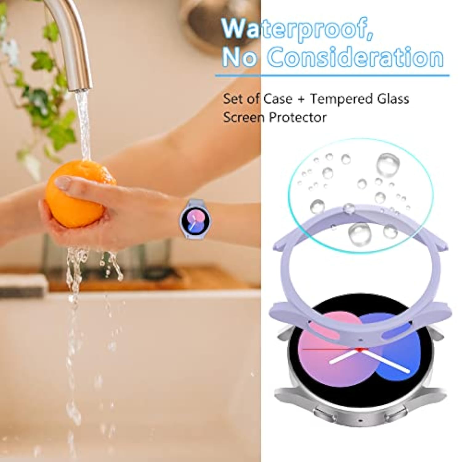 [6+8] Pack For Samsung Galaxy Watch Fe/Galaxy Watch 5/Galaxy Watch 4 40Mm Screen Protector Case, Hard Pc Protective Bumper Shell + Antifog Tempered Glass Film, Waterproof Face Cover Set