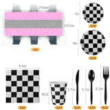 162 Pcs Racing Car Birthday Party Supplies Racing Car Tableware Sets For 20 Guests Checkered Race Themed Rectangular Tablecloth Plates Cups Folks For Birthday Party Decorations (Pink)