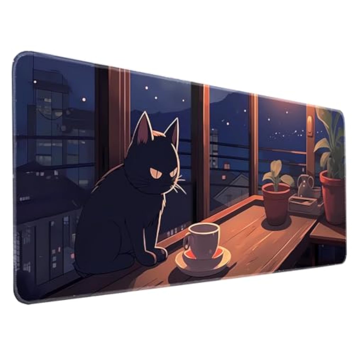 35.5 X 15.8 In Gaming Mouse Pad Cozy Cat Drink Coffee Large Mousepad For Office & Gamers Smooth Surface Non-Slip Waterproof Xxl Long Desk Mat Compatible With All Mouse Types