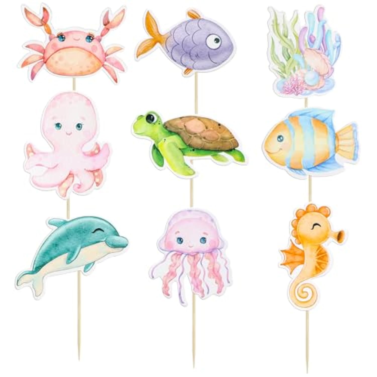 36Pcs Ocean Animal Cupcake Toppers Under The Sea Turtles Octopus Cupcake Picks Seahorse Coral Cake Decorations For Under The Sea Theme Baby Shower Birthday Party Supplies