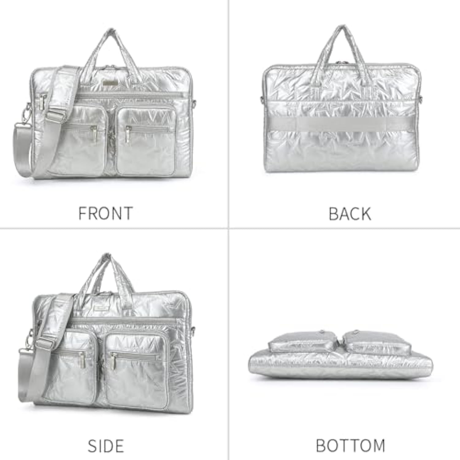 15-15.6 Inch Laptop Shoulder Bag, For Macbook Pro 16, Hp Lenovo Dell 14 Inch Waterproof Messenger Bag Case Sleeve (Silver)