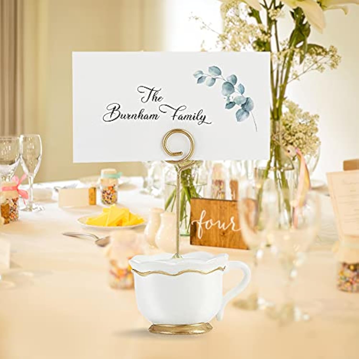 Place Cards For Wedding Or Party, Seating Place Cards For Tables, Scored For Easy Folding, Flower Design 100 Pack, 2 X 3.5 Inches