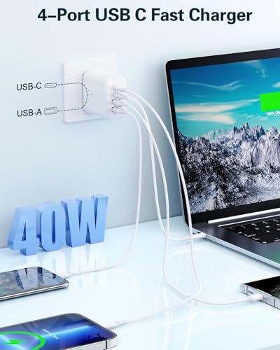 iPhone 17 USB C Fast Charger Block,3-Pack 40W USB C Charging Block 4-Port Dual Port PD+QC Fast Plug Wall Charger for iPhone 17/17 Pro/17Pro