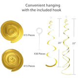 Ceiling Swirl Decorations Hanging Plastic Streamer Themed Swirl Party Decoration For Wedding Thanksgiving Day Graduation Birthday Party Decorations, Pack Of 30 (Gold)