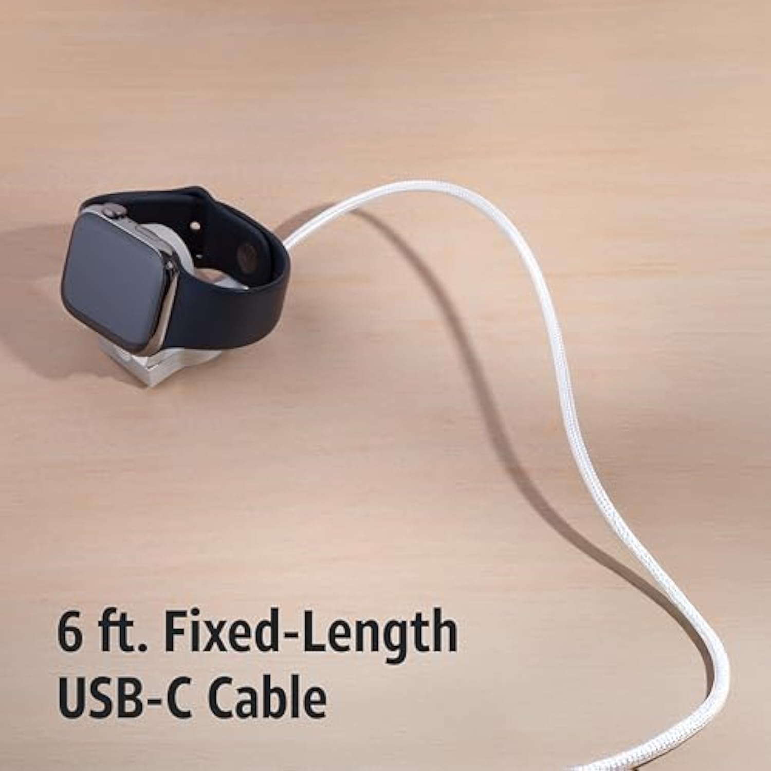 AT&T Apple Watch V3 Flip Fast Charger, USB Type C for iWatch (6 Ft - Braided, Silver)