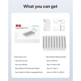 8-Port Usb-C Charging Station For Multiple Devices, With 1 Pd 20W Port Supports Fast Charging, 8Pcs Mixed Charging Cables And 1Pcs Upgraded Holder For Lwatch Charger & Air-Pods, White