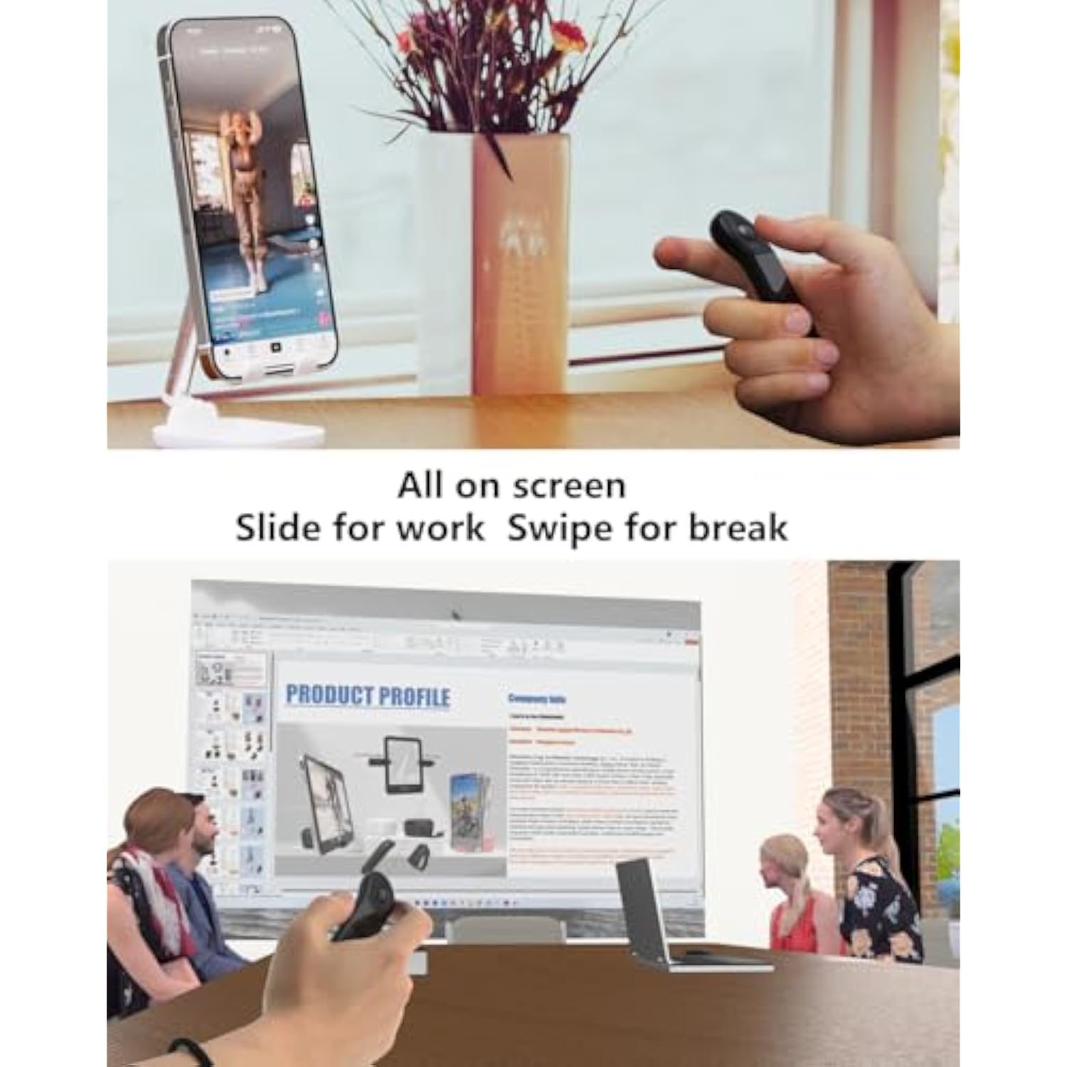 Air Mouse For Pc/Ios/Android With Touchpad, Rechargeable Wireless Presentation Clicker, Bluetooth 2.4G Remote Control For Powerpoint/Keynote/Tiktok/Camera/Kindle Apps (Black)