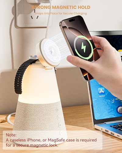 Bluetooth Speaker for Home, 4 in 1 15W Portable Speaker Magnetic Wireless Charger, Portable Bluetooth Speakers with Phone Stand, Mom Gifts Dimmable