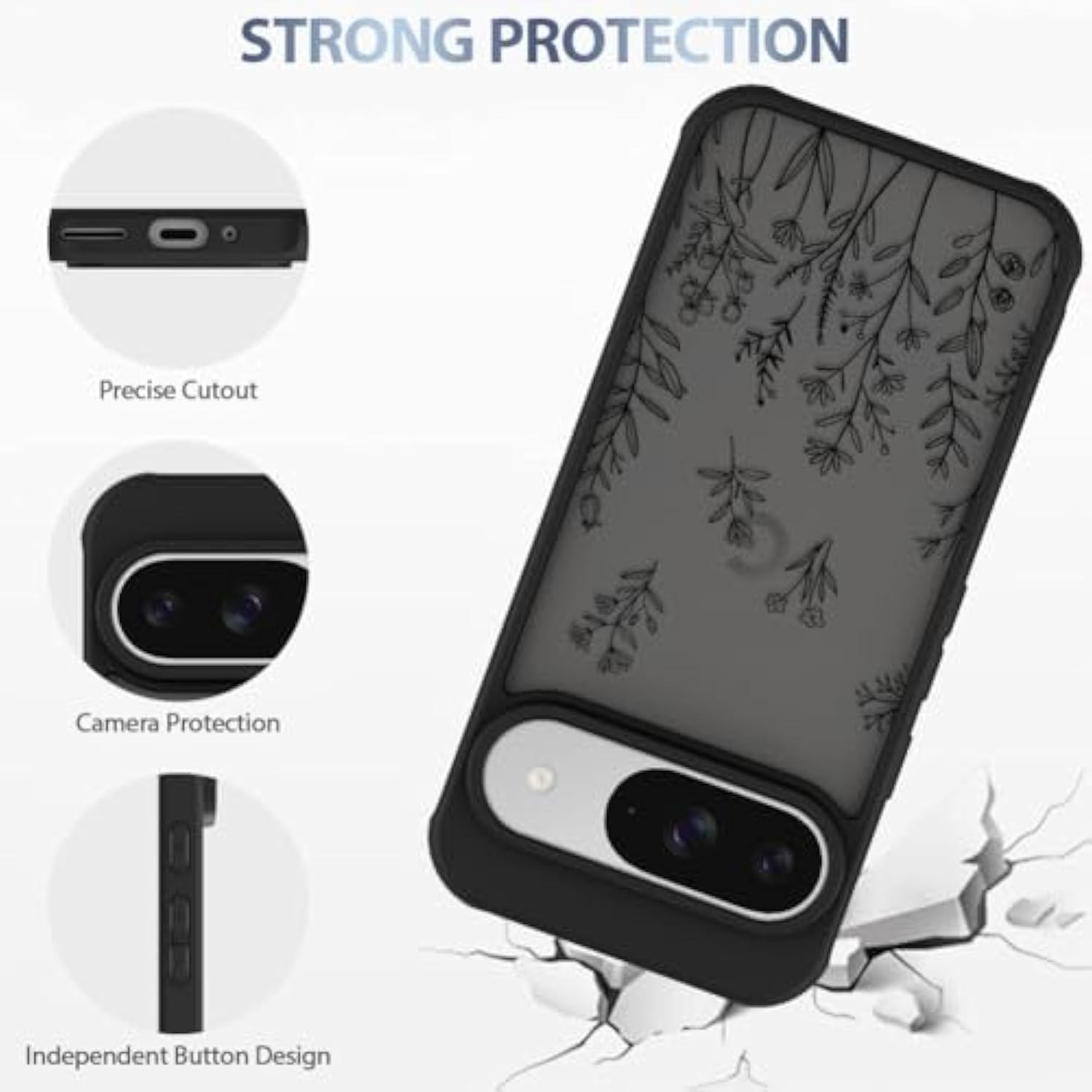Case For Google Pixel 9, Google Pixel 9 Pro Cute Black Flower Floral Case For Women Girls Soft Tpu Bumper Hard Pc Back Antifall Shockproof Protective Slim Cover
