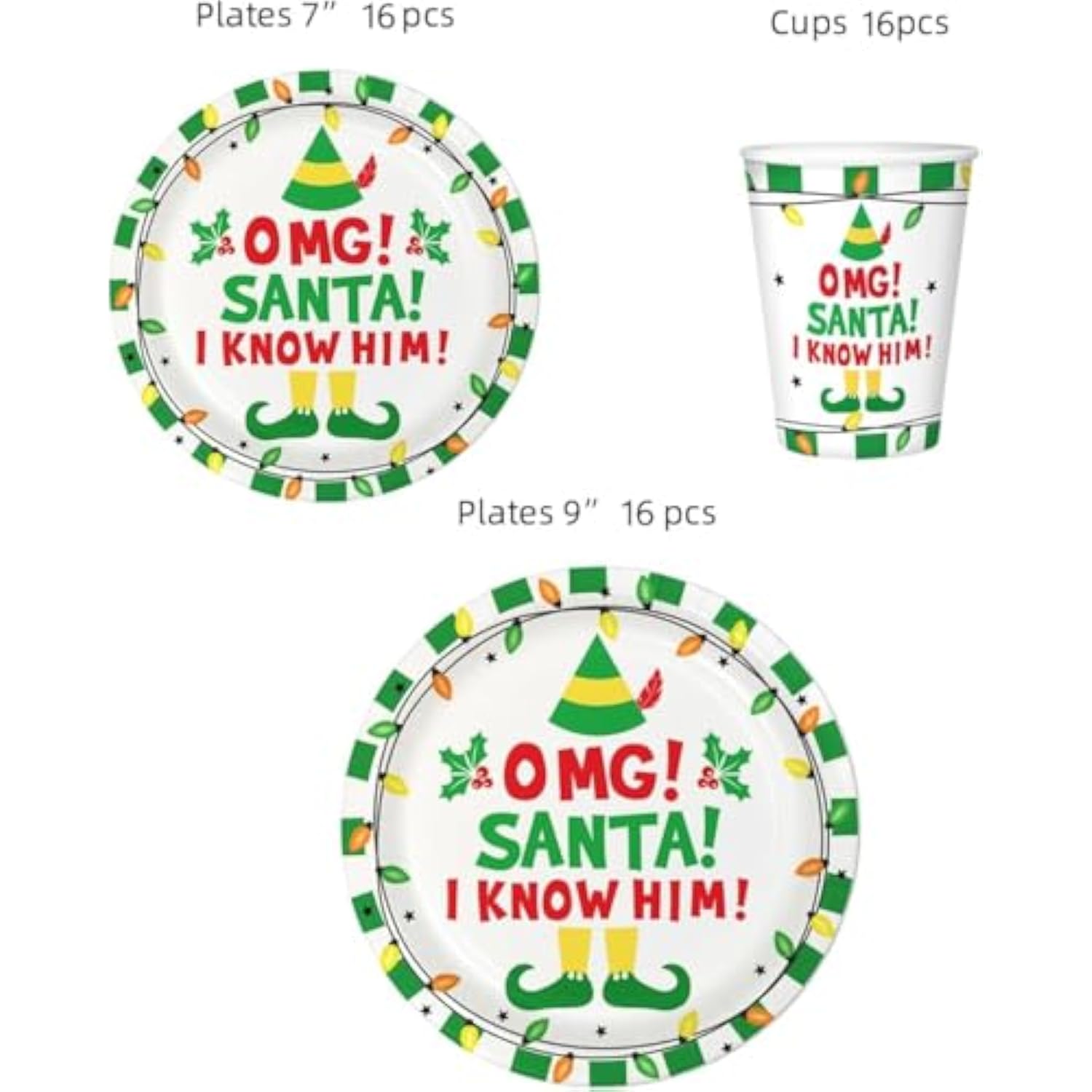 Omg Santa I Know Him Party Supplies Set Plates Cups, Funny Christmas Decorations, Funny Movie Decorations, Dz Christmas Party Decorations