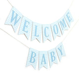 Blue Gingham Welcome Baby Banner Blue White Baby Shower It’s a Boy Decor