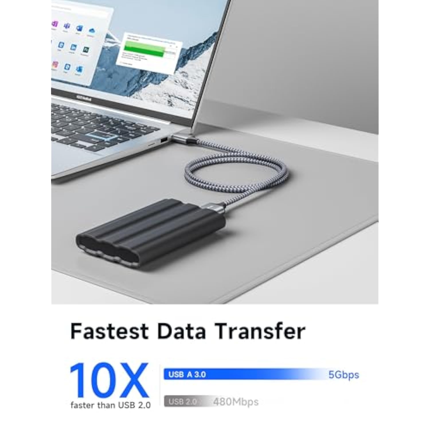 Micro Usb 3.0 Cable [2 Pack, 3.3Ft+6.6Ft], Usb 3.0 A To Micro B Cord External Hard Drive Cable Nylon Braided For Samsung S5/Note 3/Pro 12.2, Camera, Western Digital, Toshiba, My Passport-Grey