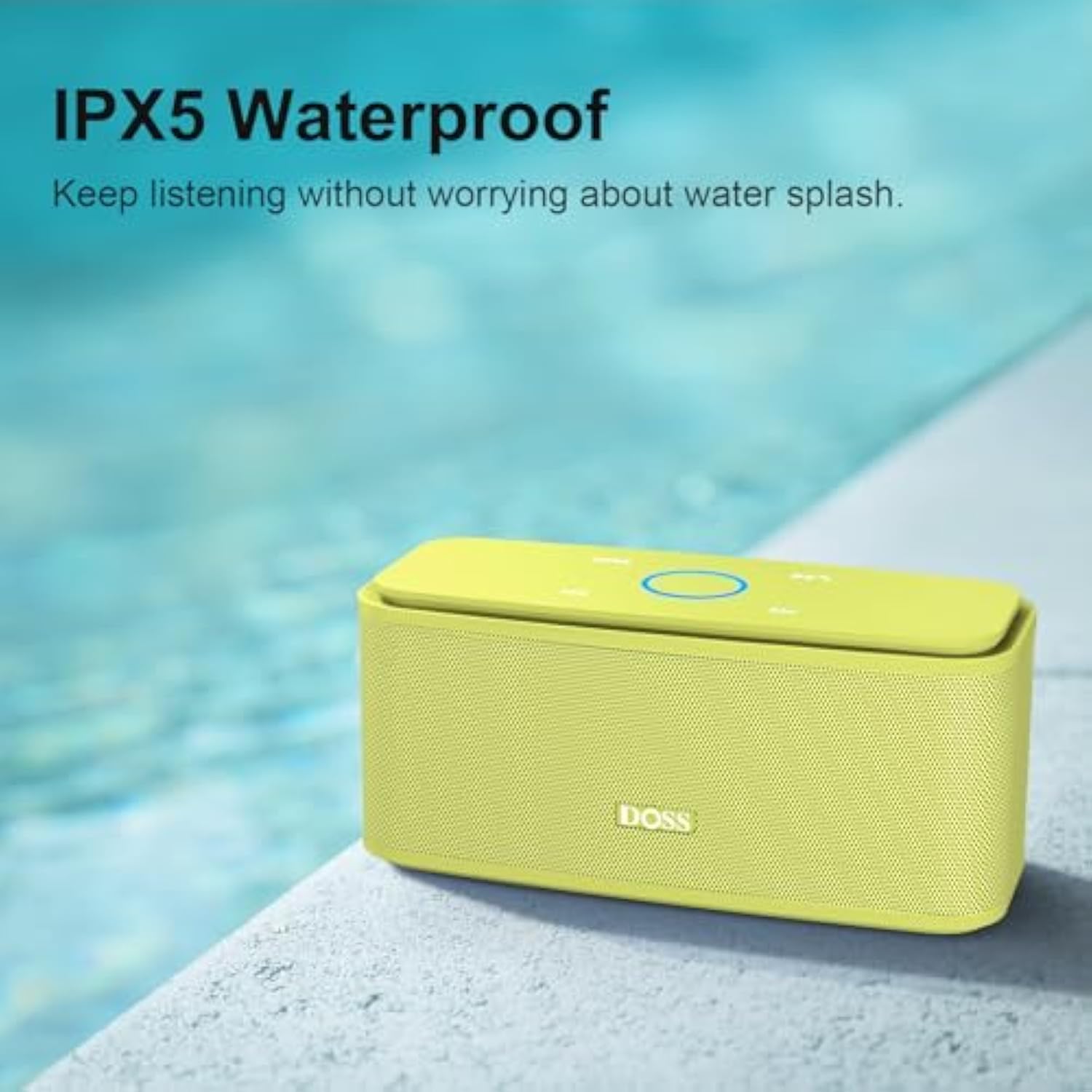 DOSS SoundBox Touch Wireless Bluetooth Speaker with 12W HD Sound and Bass, IPX5 Water-Resistant, 20H Playtime, Handsfree, Portable for Office, Home, Outdoor, Travel-Yellow