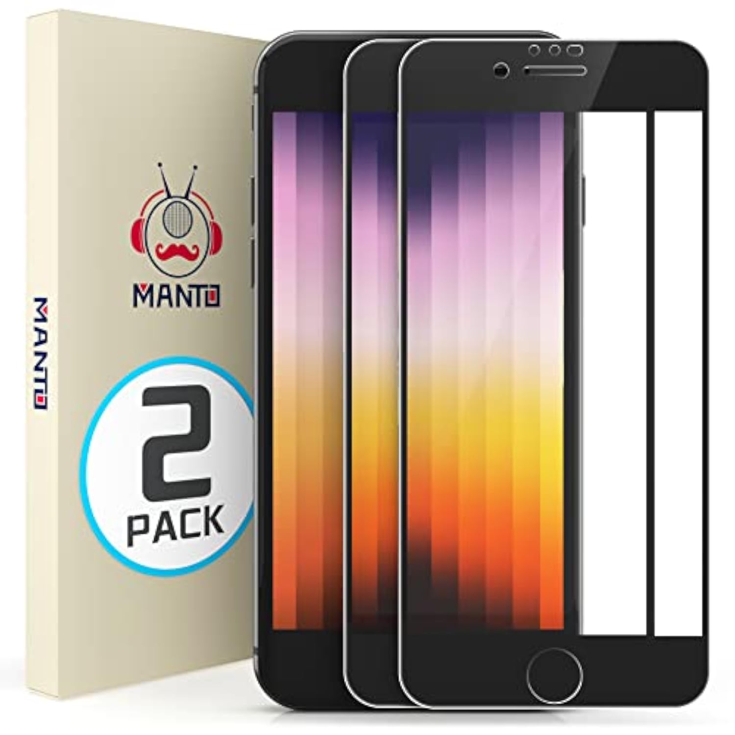 2 Pack Screen Protector For Iphone Se (2022, 2020), 8, 7, 6S, 6 - Full Coverage Tempered Glass (4.7 Inch, Black)